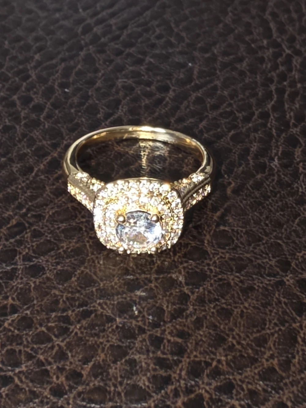 Gold Plated Over Brass Halo Ring with Clear Center Stone Size 8